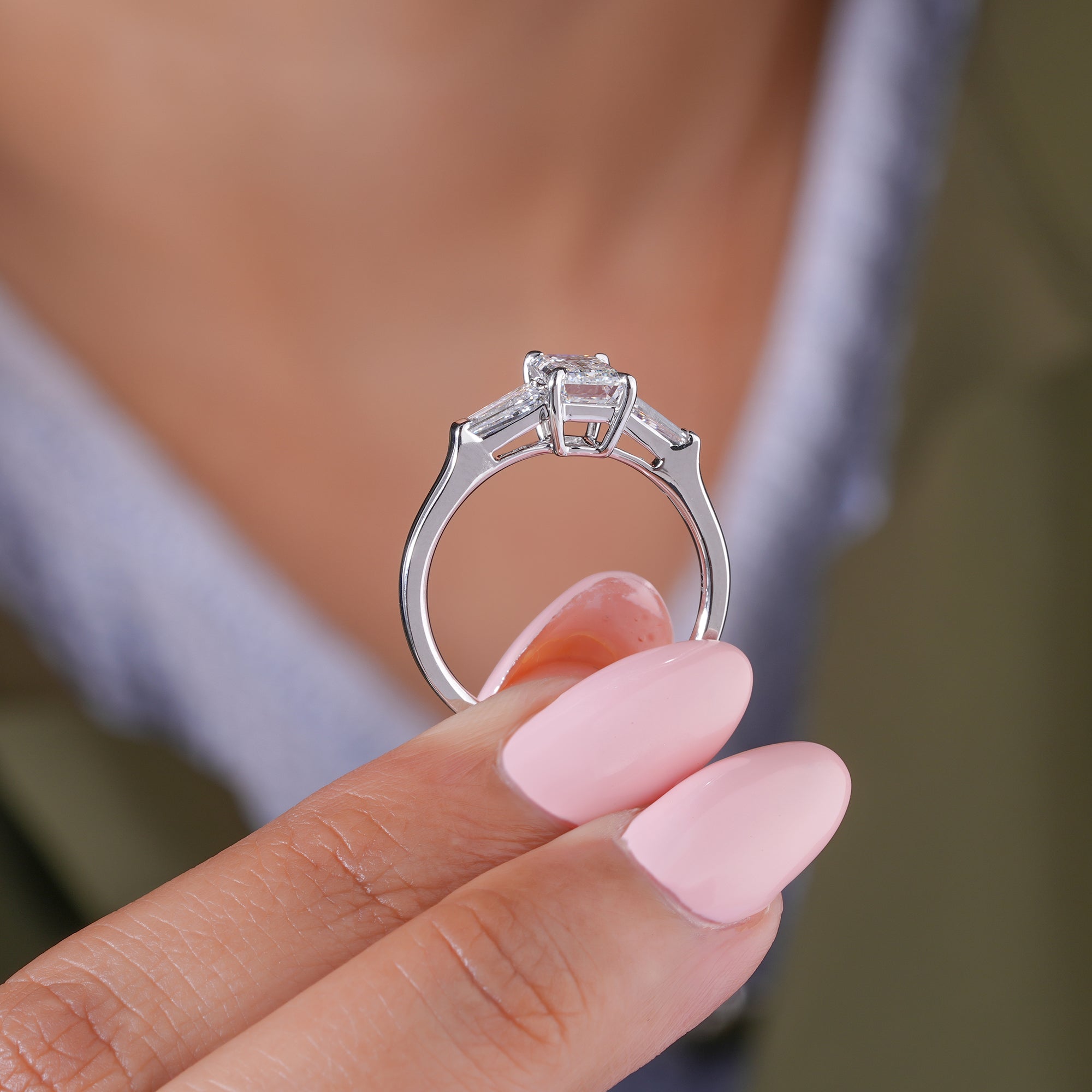 1.05 CT Emerald Cut Diamond Ring Vintage Style Baguette Engagement Ring