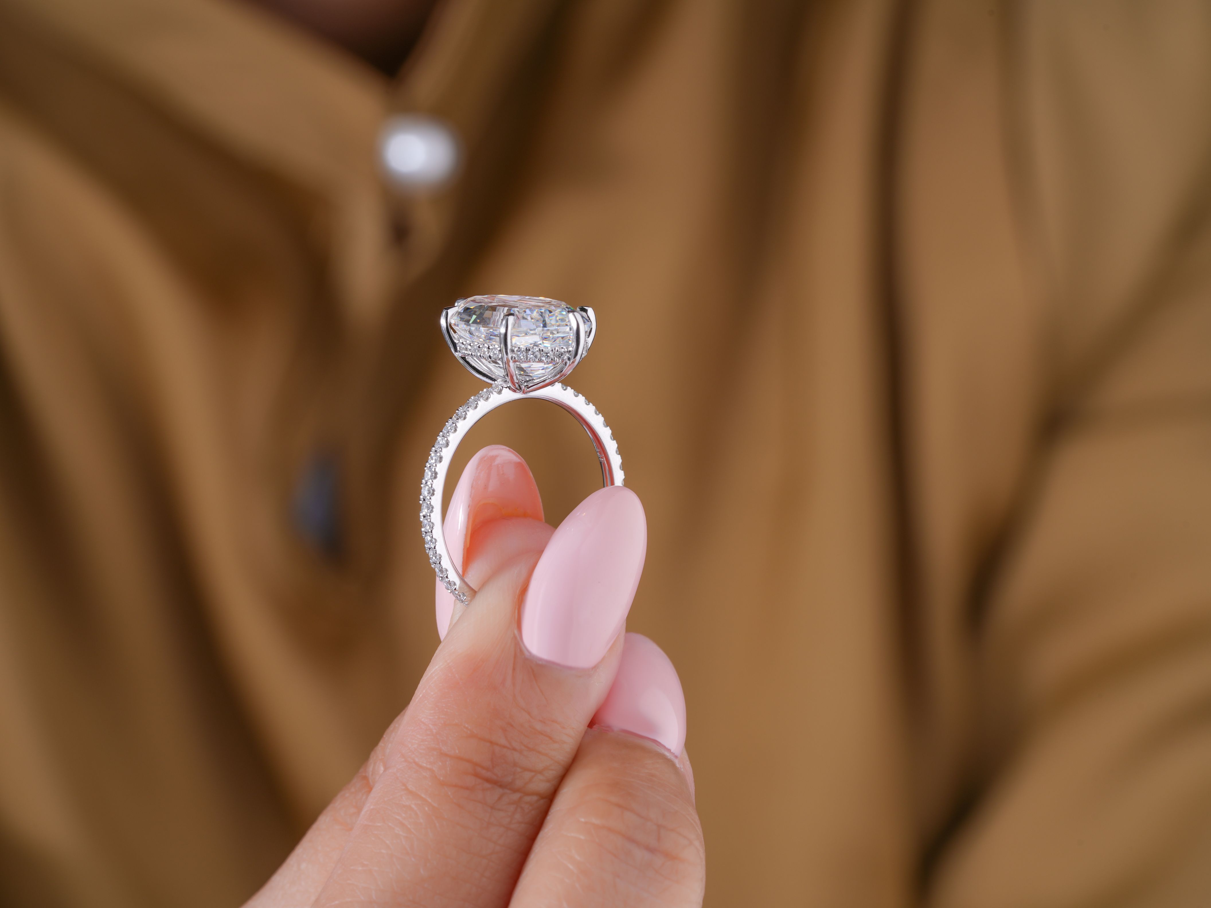 7.48 TCW Step-Cut Oval Diamond Engagement Ring, 14K 18K Solid Gold Pave Ring, 6.5 Carat Lab Grown Diamond Statement Ring, Jumbo Oval Ring