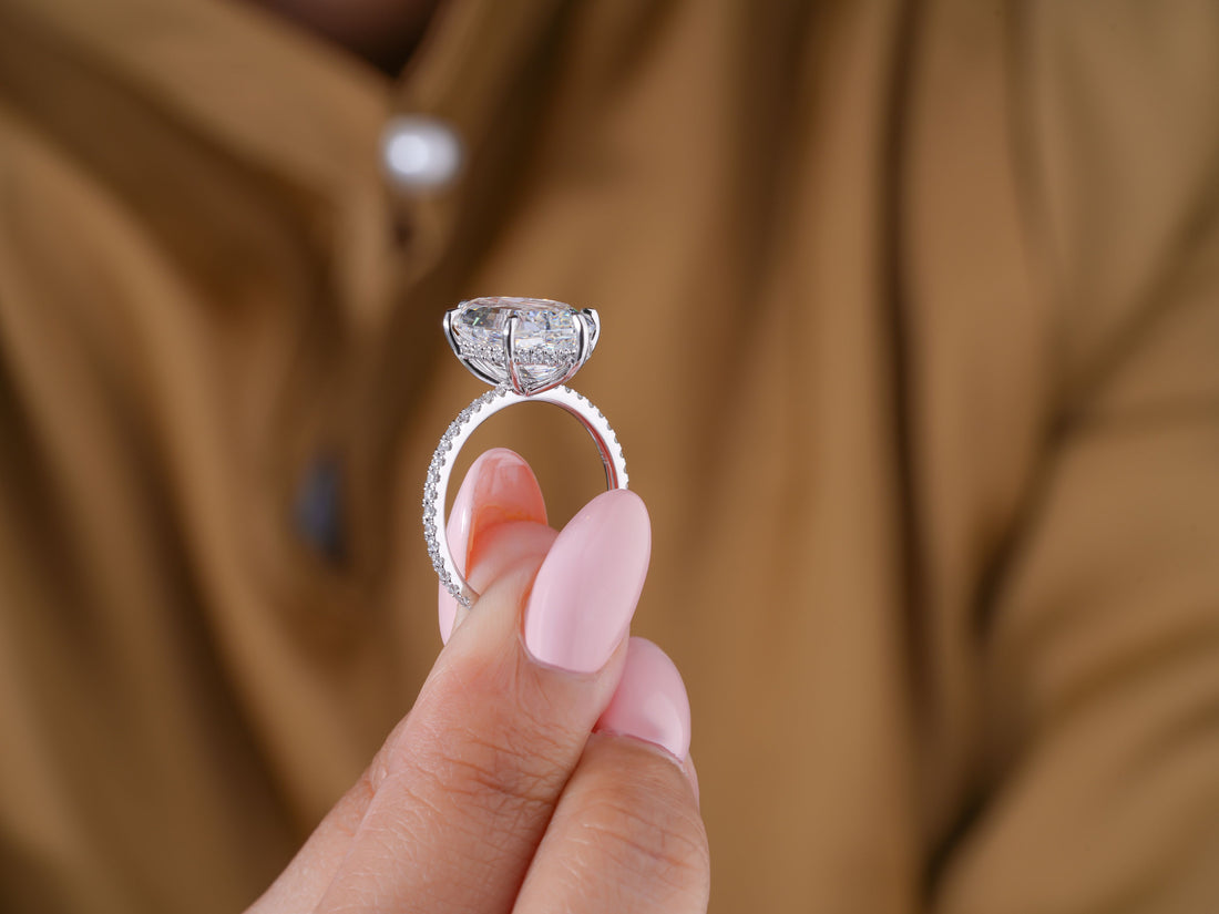 7.48 TCW Step-Cut Oval Diamond Engagement Ring, 14K 18K Solid Gold Pave Ring, 6.5 Carat Lab Grown Diamond Statement Ring, Jumbo Oval Ring