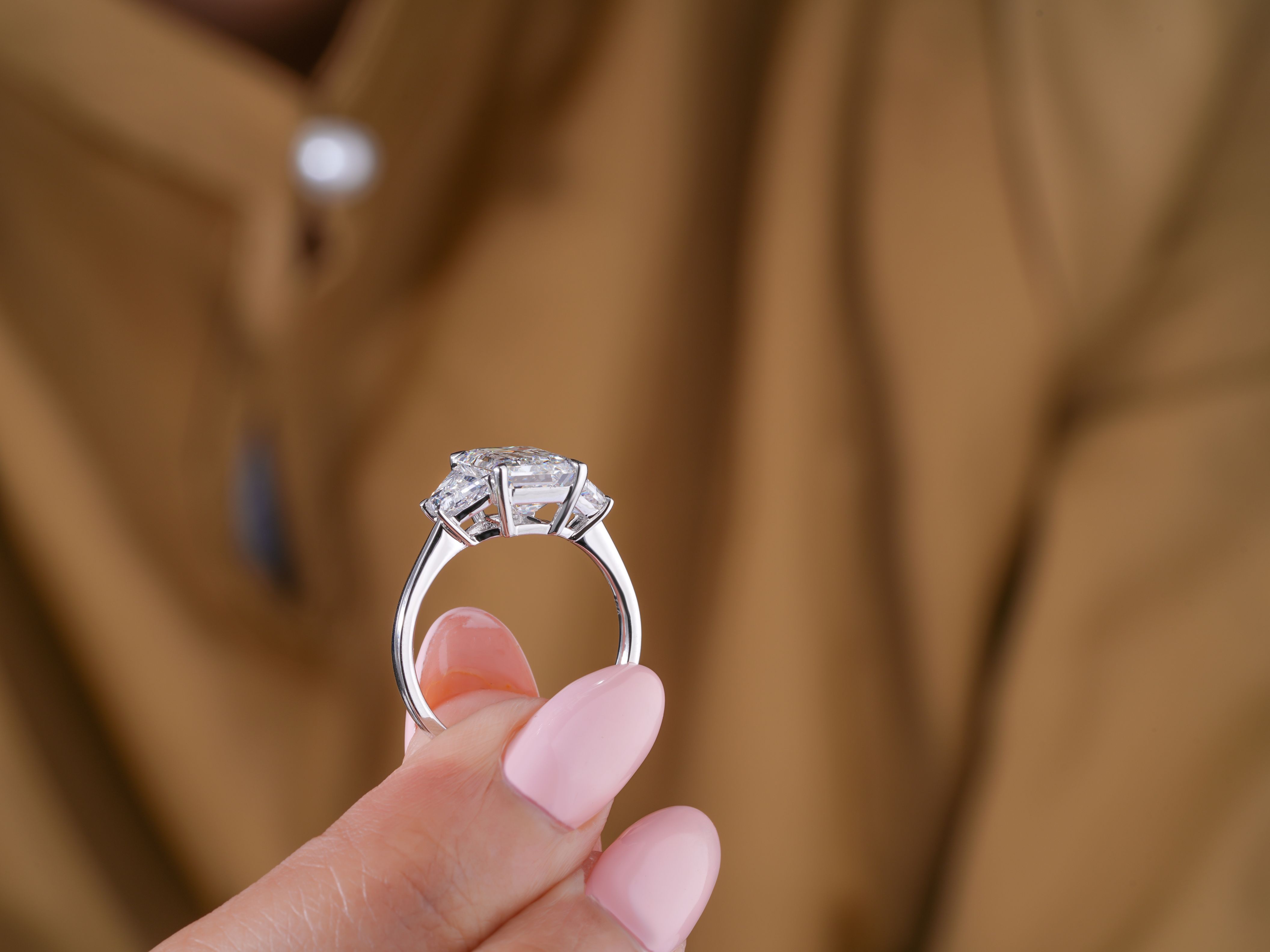 3 CT Emerald Cut Three Stone Art Deco Style Engagement Ring