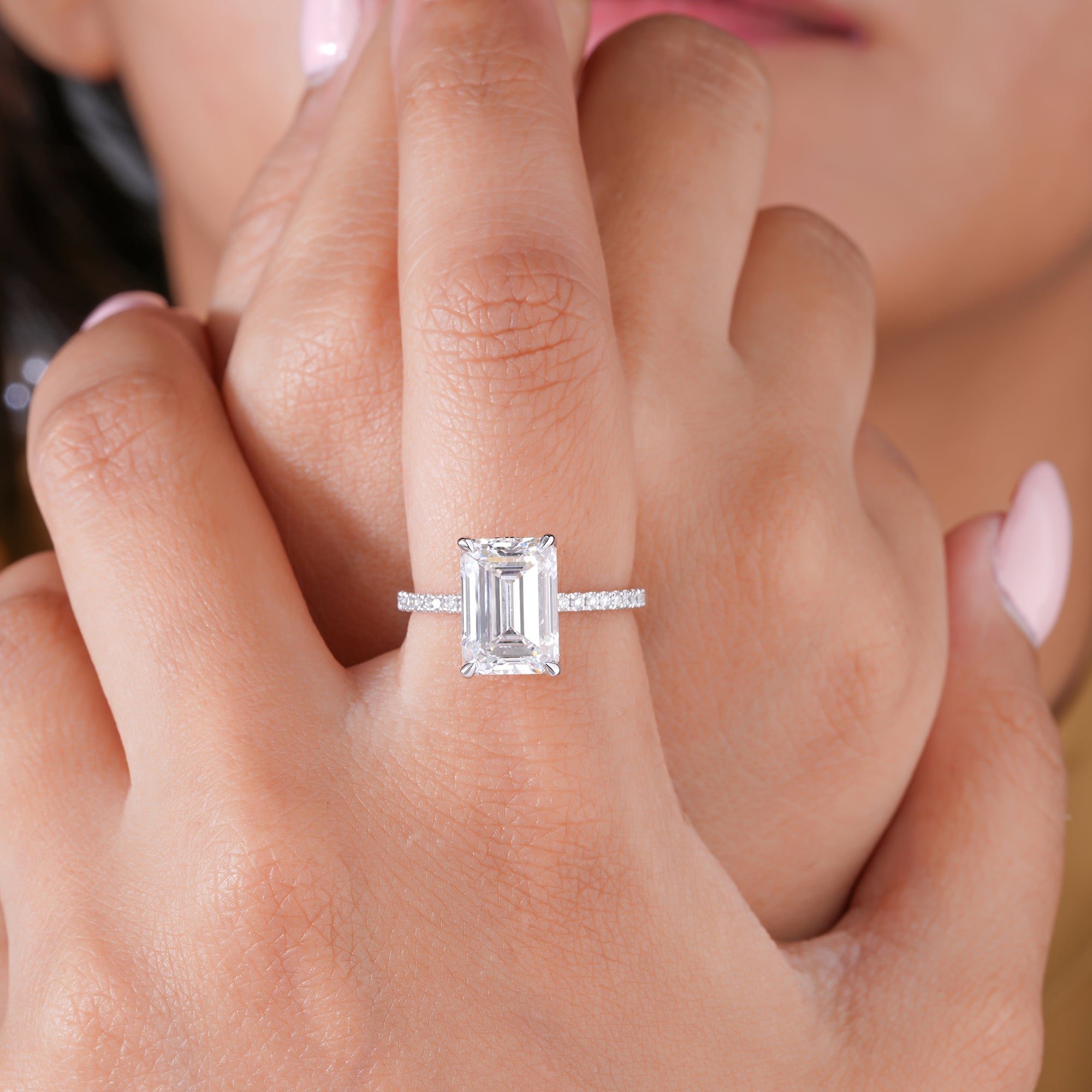 4.0  Carat Emerald Cut Diamond Hidden Halo Pave Engagement Ring