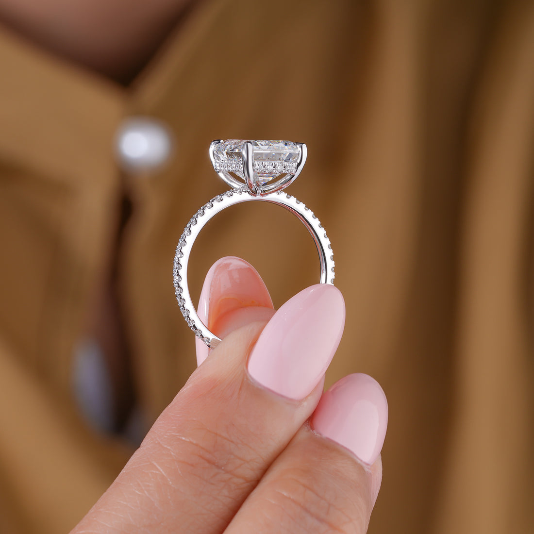 4.0  Carat Emerald Cut Diamond Hidden Halo Pave Engagement Ring