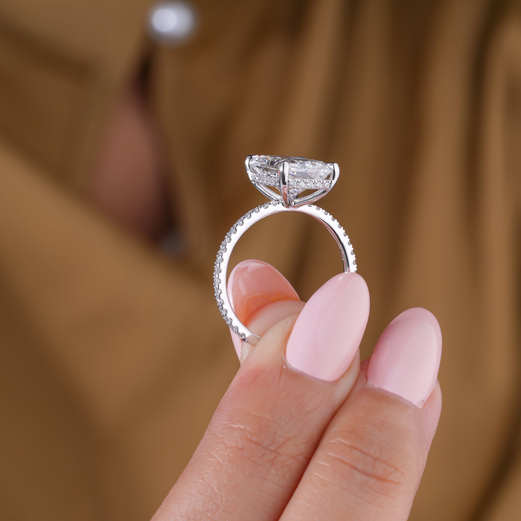 4 Carat Radiant Cut Diamond Ring Hidden Halo Elongated Engagement Ring