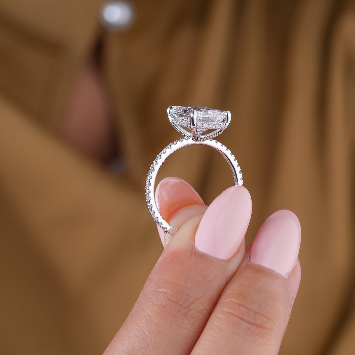 4.00 Carat Radiant Cut Diamond Ring Hidden Halo Elongated Engagement Ring