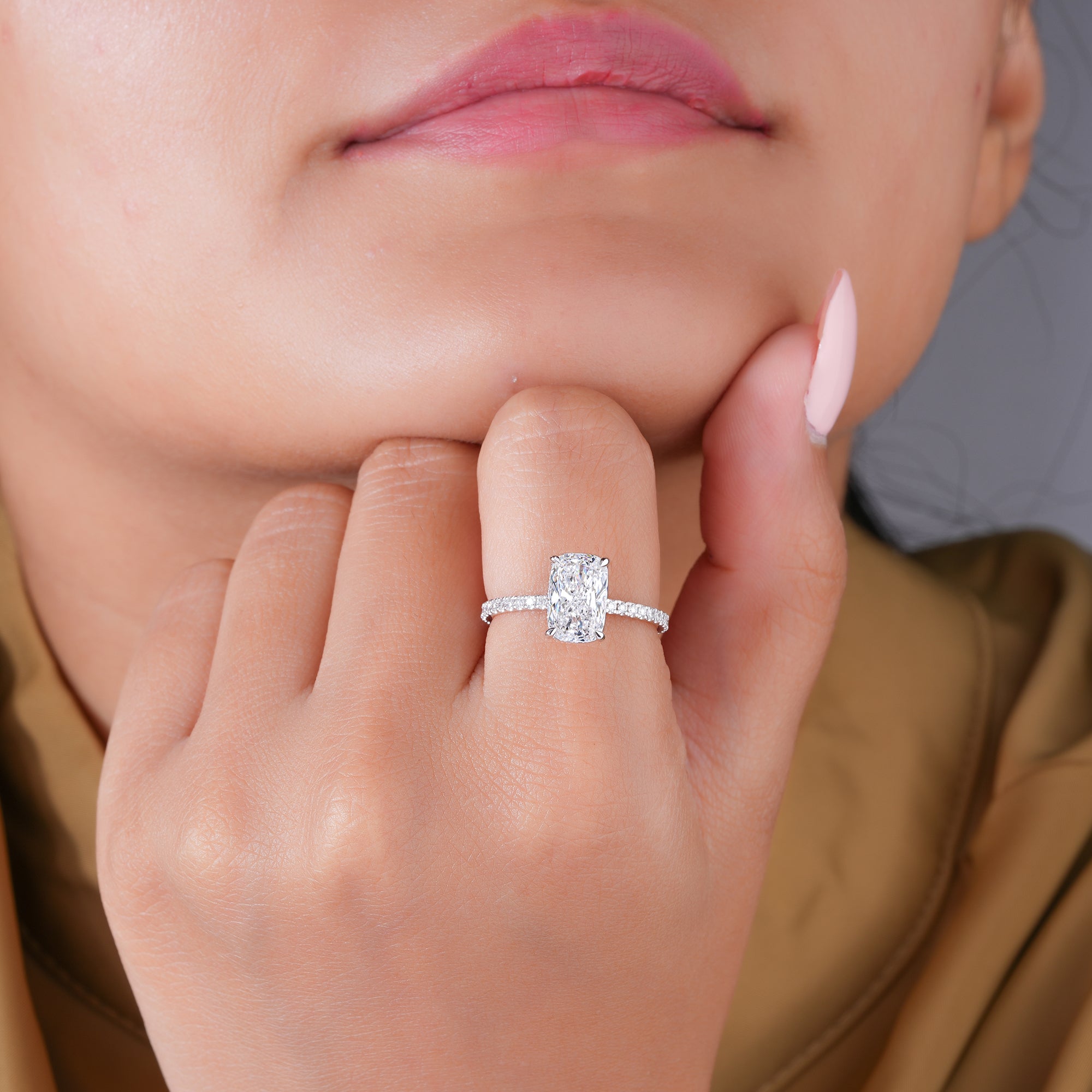 2.00 CT Elongated Cushion Diamond Hidden Halo Pave Engagement Ring