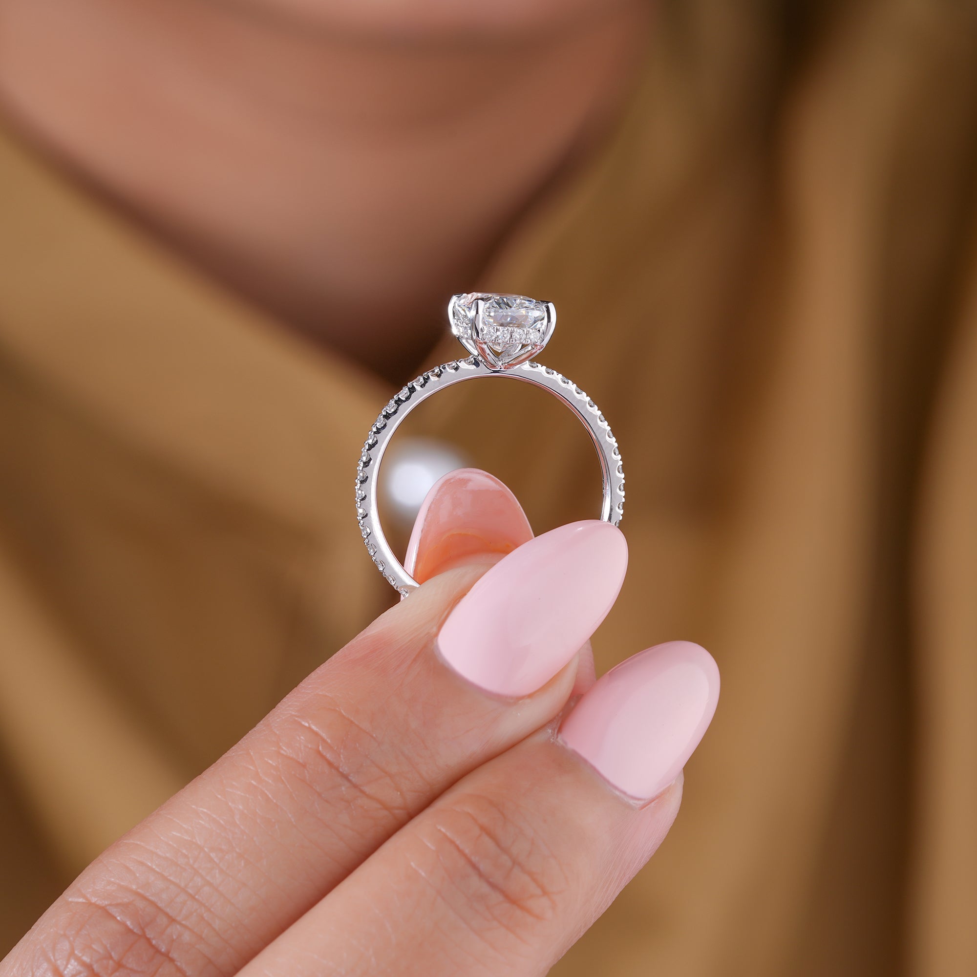 2.00 CT Elongated Cushion Diamond Hidden Halo Pave Engagement Ring