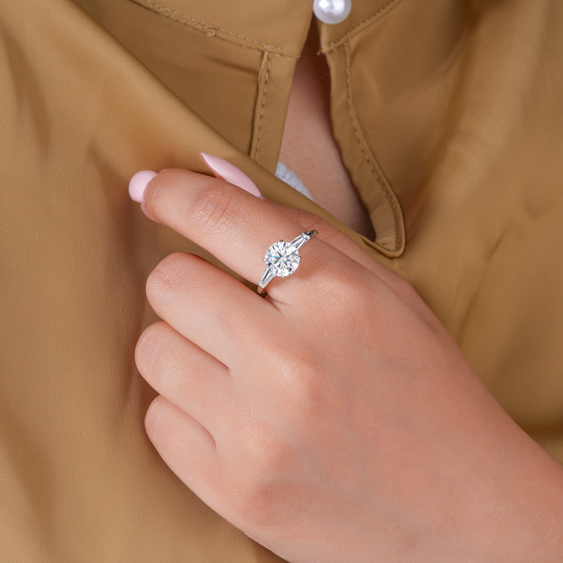 2.0 Carat Round Diamond Tapered Baguette Three Stone Classic Engagement Ring