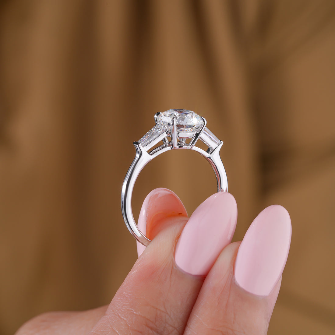 2.0 Carat Round Diamond Tapered Baguette Three Stone Classic Engagement Ring