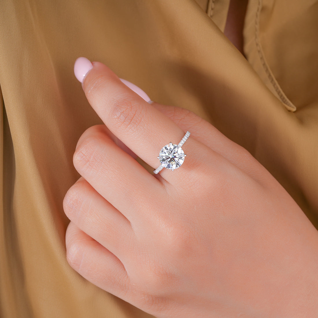 3 CT Round Brilliant Cut Hidden Accent Petite Diamond Engagement Ring