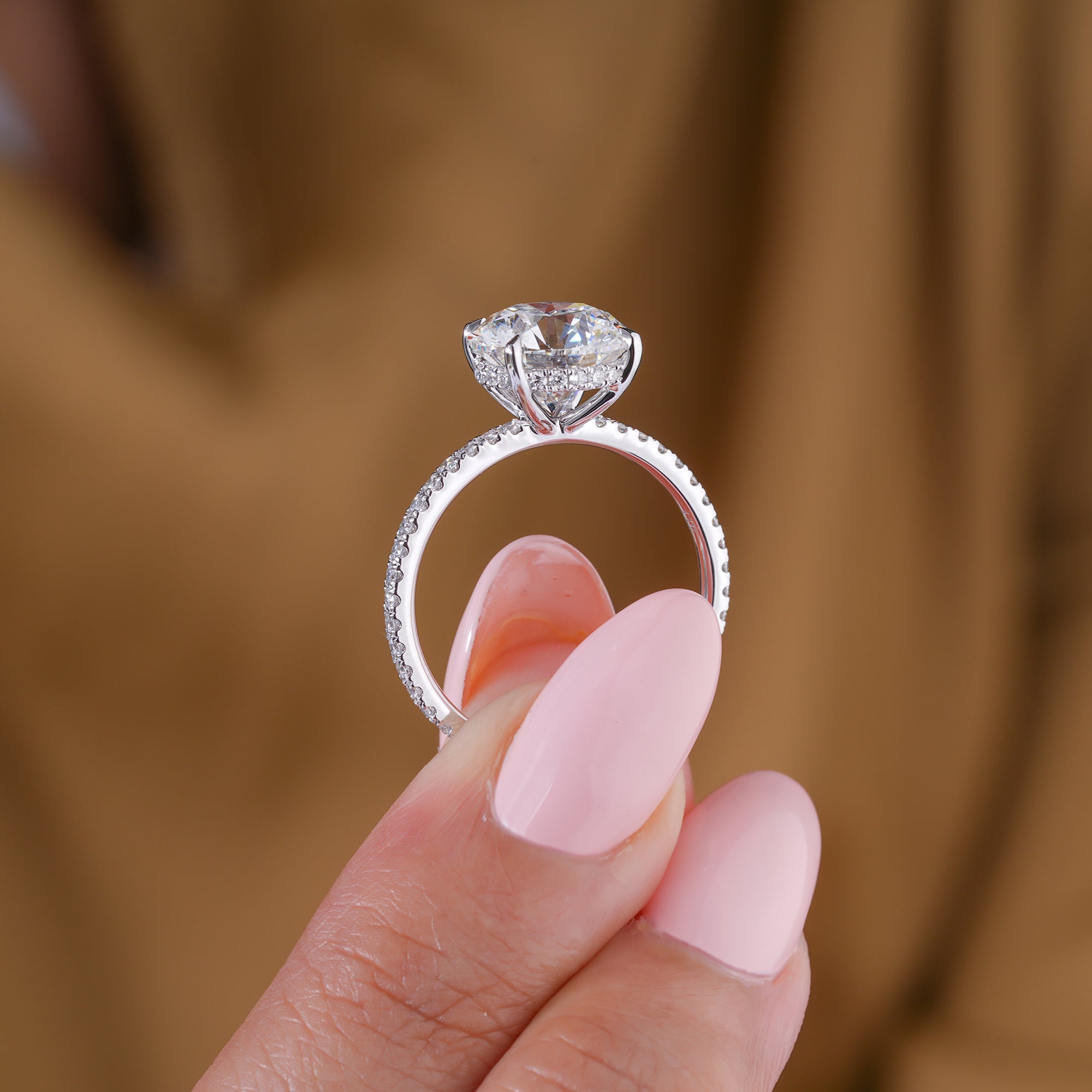 3 CT Round Brilliant Cut Hidden Accent Petite Diamond Engagement Ring