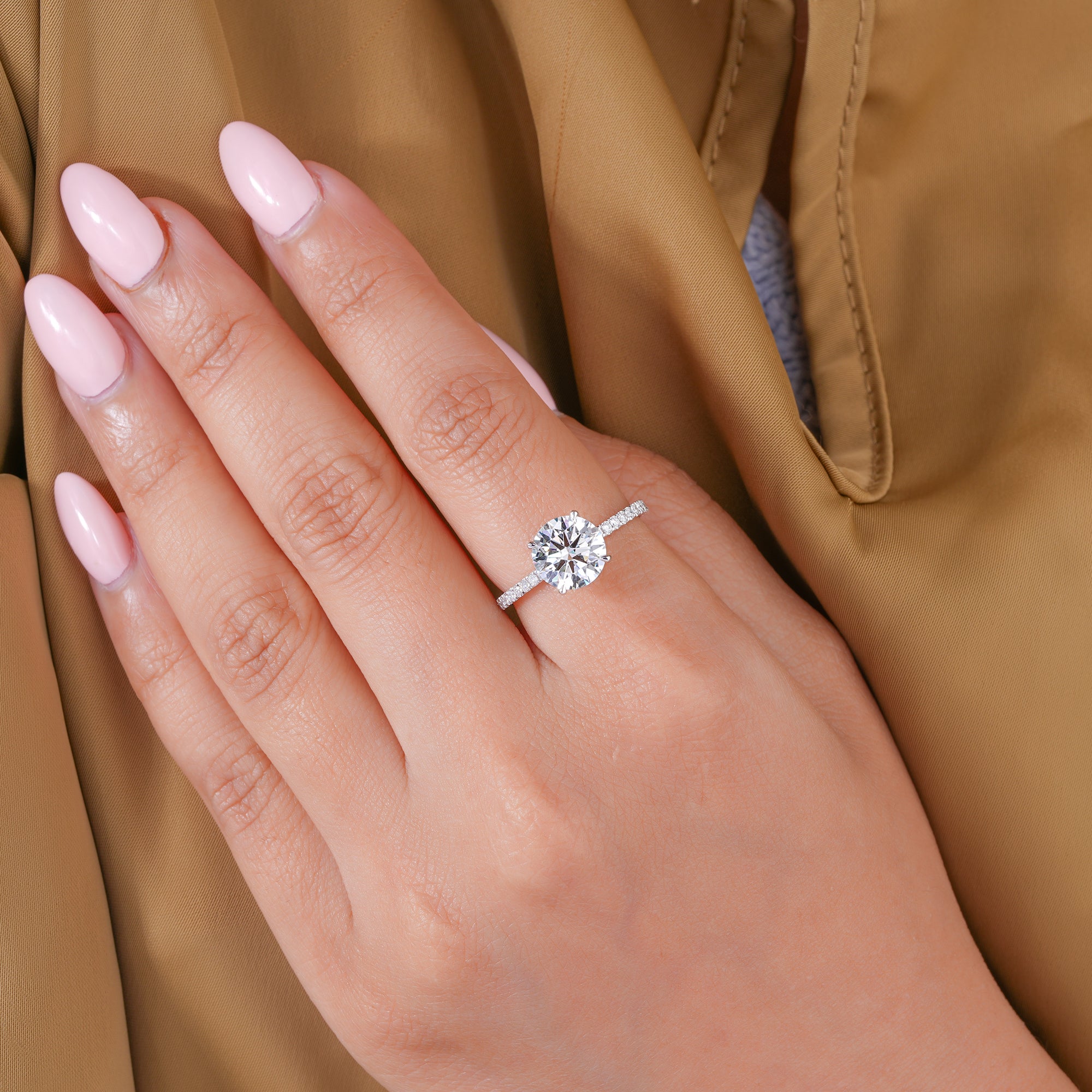 2.00 CT Round Lab Grown Pave Hidden Halo Engagement Ring