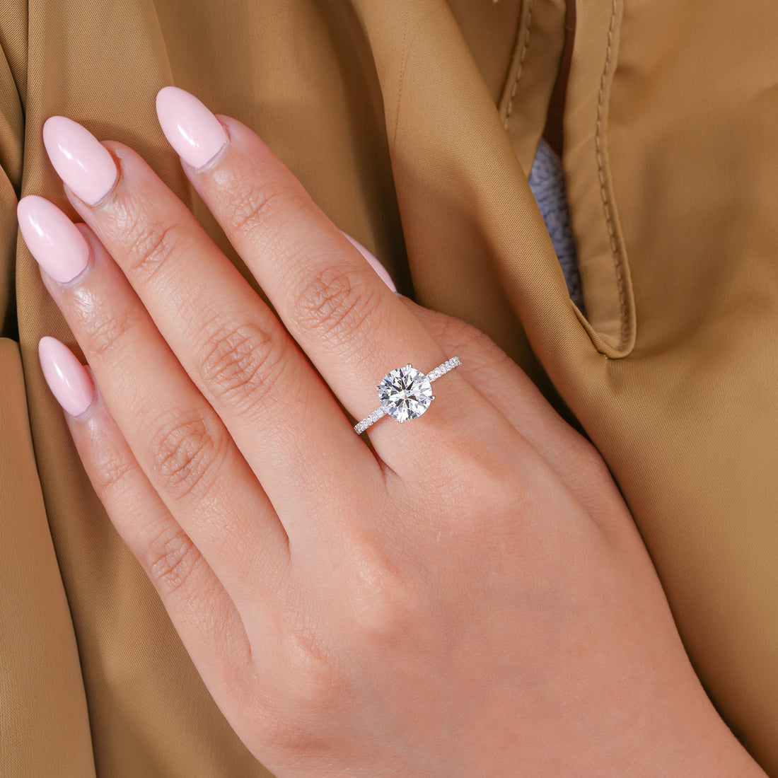 2.00 CT Round Lab Grown Pave Hidden Halo Engagement Ring