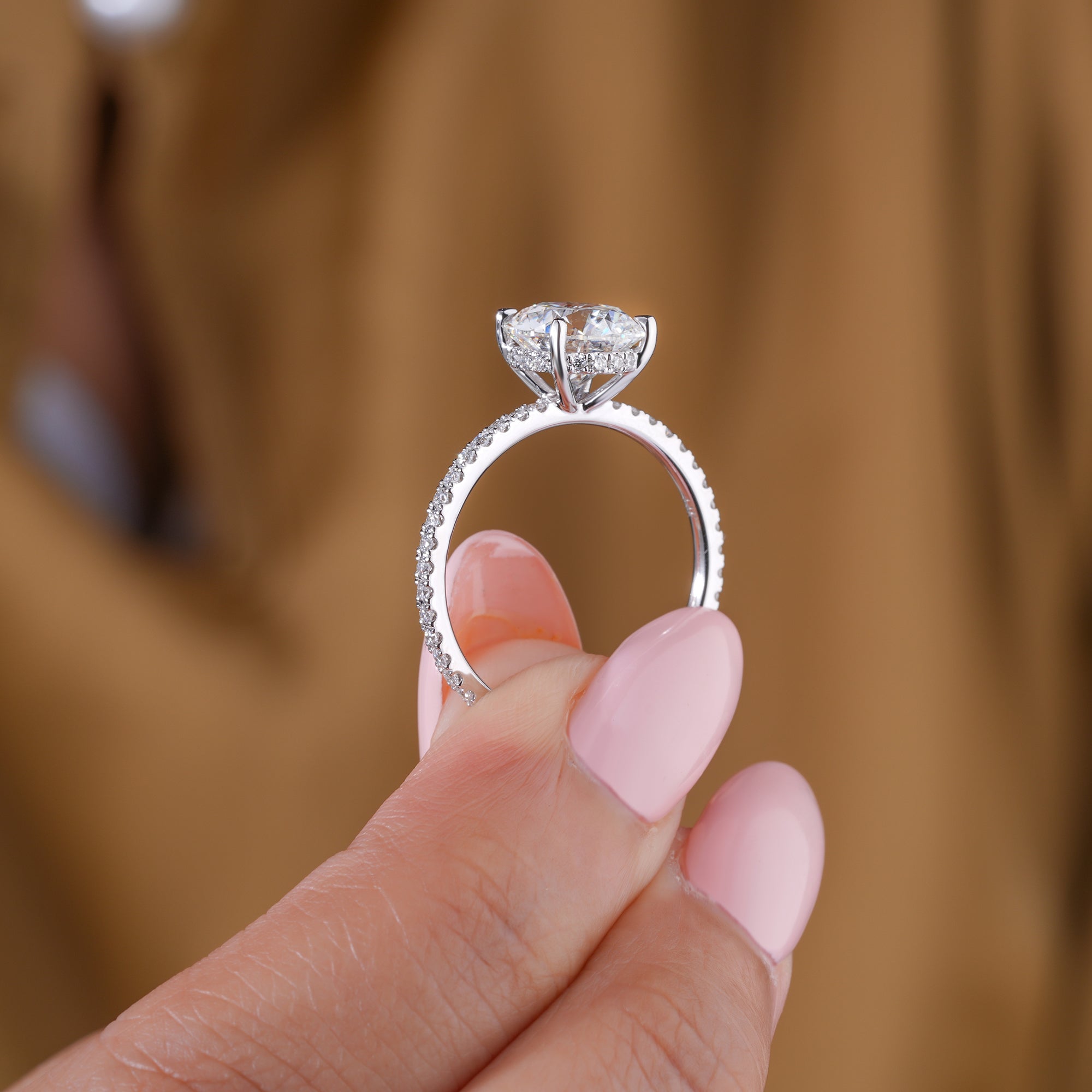 2.00 CT Round Lab Grown Pave Hidden Halo Engagement Ring