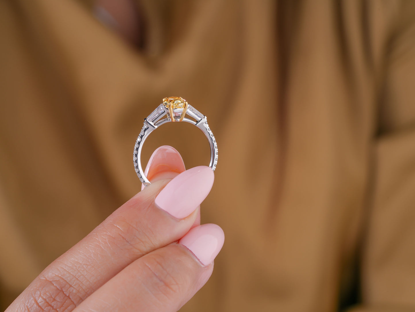 2.00 CT Lab Grown Oval & Trapezoid Diamond Trilogy Diamond Ring