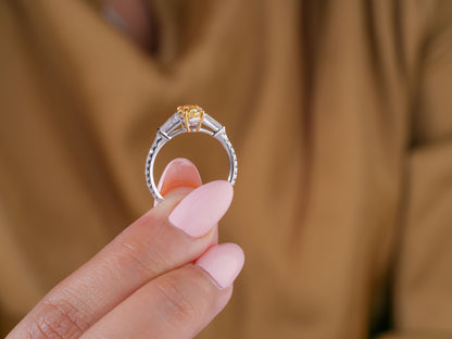 2.00 CT Lab Grown Oval & Trapezoid Diamond Trilogy Diamond Ring
