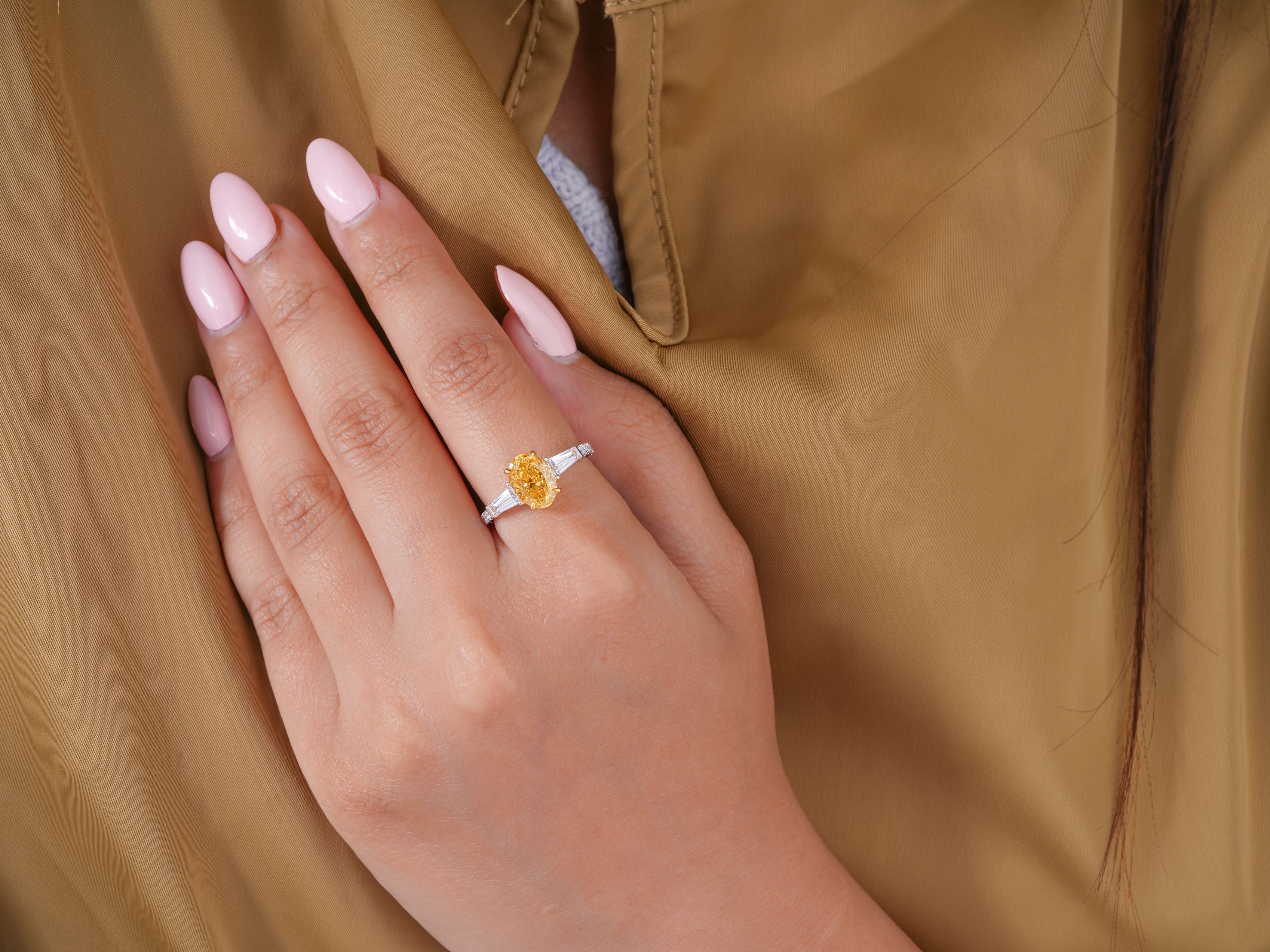 2.00 CT Lab Grown Oval & Trapezoid Diamond Trilogy Diamond Ring