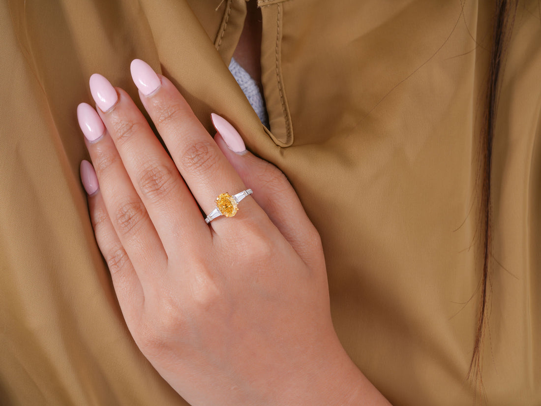 2.00 CT Lab Grown Oval & Trapezoid Diamond Trilogy Diamond Ring