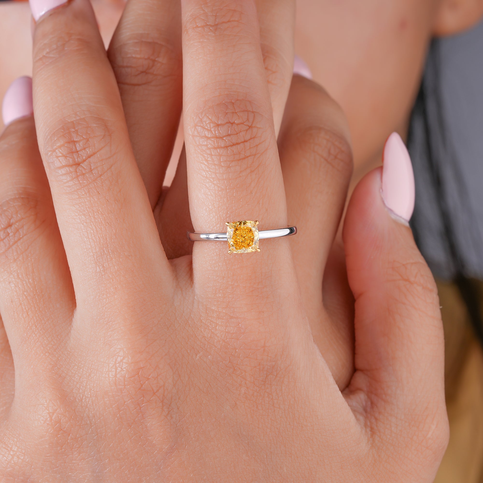 1.1 CT Fancy Yellow Cushion Lab Grown Diamond Solitaire Engagement Ring