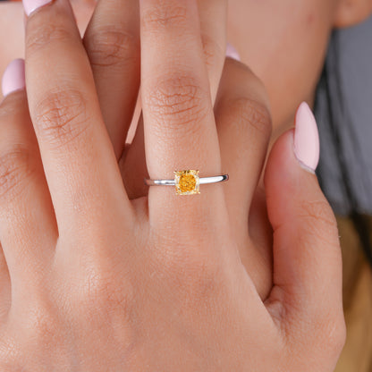 1.00 CT Fancy Yellow Cushion Lab Grown Diamond Solitaire Engagement Ring