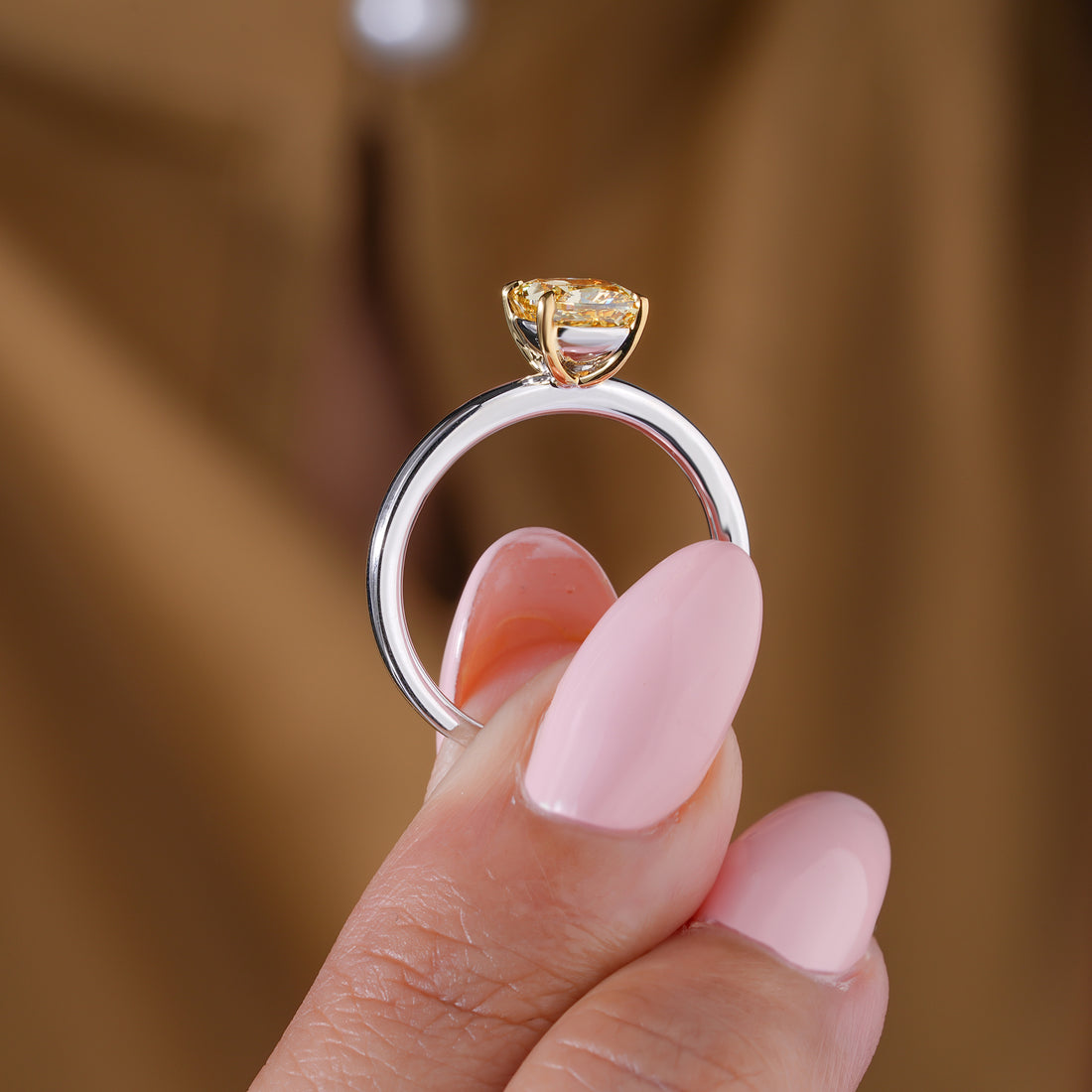 1.1 CT Fancy Yellow Cushion Lab Grown Diamond Solitaire Engagement Ring