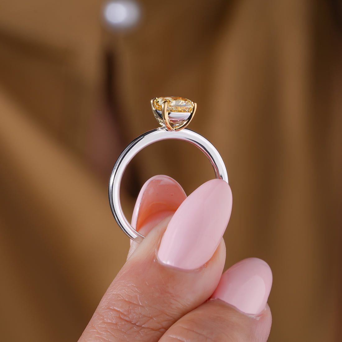 1.1 CT Fancy Yellow Cushion Lab Grown Diamond Solitaire Engagement Ring