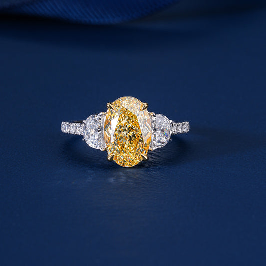 5.00 Ct Yellow Oval Cut Lab Grown Diamond Trilogy Pave  Elite Luxury Engagement Ring