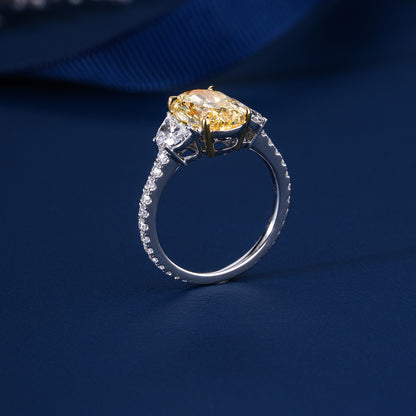 5.00 Ct Yellow Oval Cut Lab Grown Diamond Trilogy Pave  Elite Luxury Engagement Ring