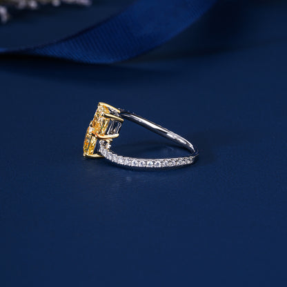 2.00 TCW IGI Certified Fancy Yellow Cushion Cut Double Stone Crossover Ring