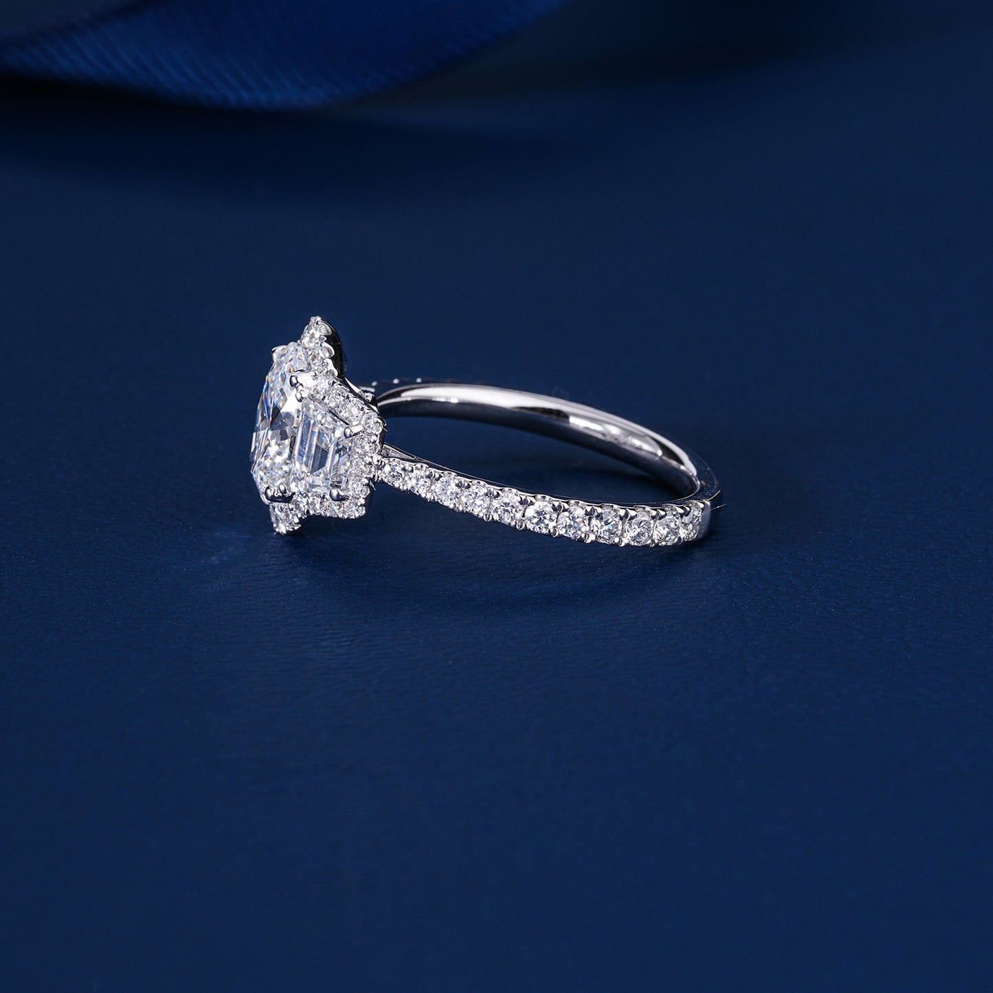 1.00 CT Oval Lab Grown Diamond Three Stone Setting Halo Engagement Ring