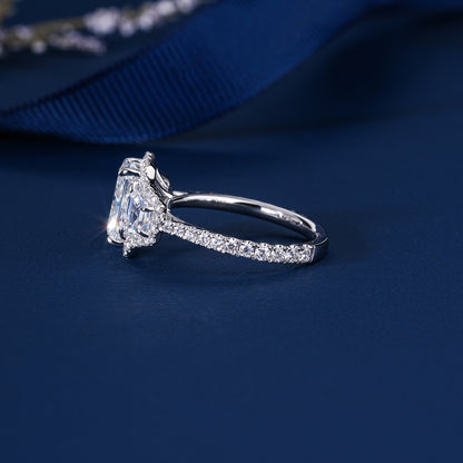 2.00 CT Radiant Cut Lab Grown Diamond Three Stone Halo Engagement Ring