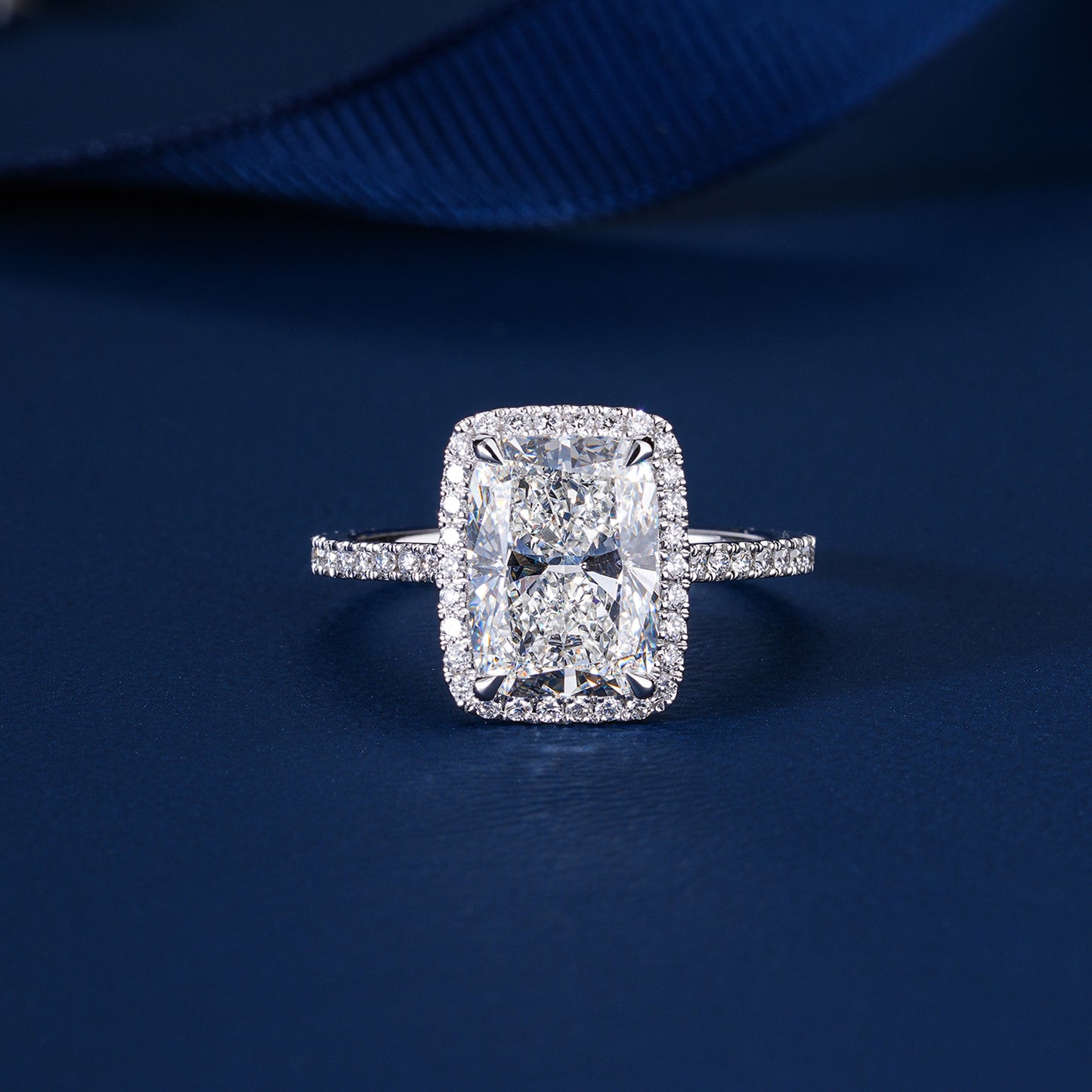 3.00 CT Elongated Cushion Lab Grown Diamond Halo Setting Engagement Ring