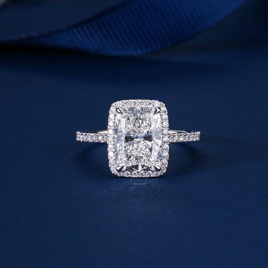 3.00 CT Elongated Cushion Lab Grown Diamond Halo Setting Engagement Ring