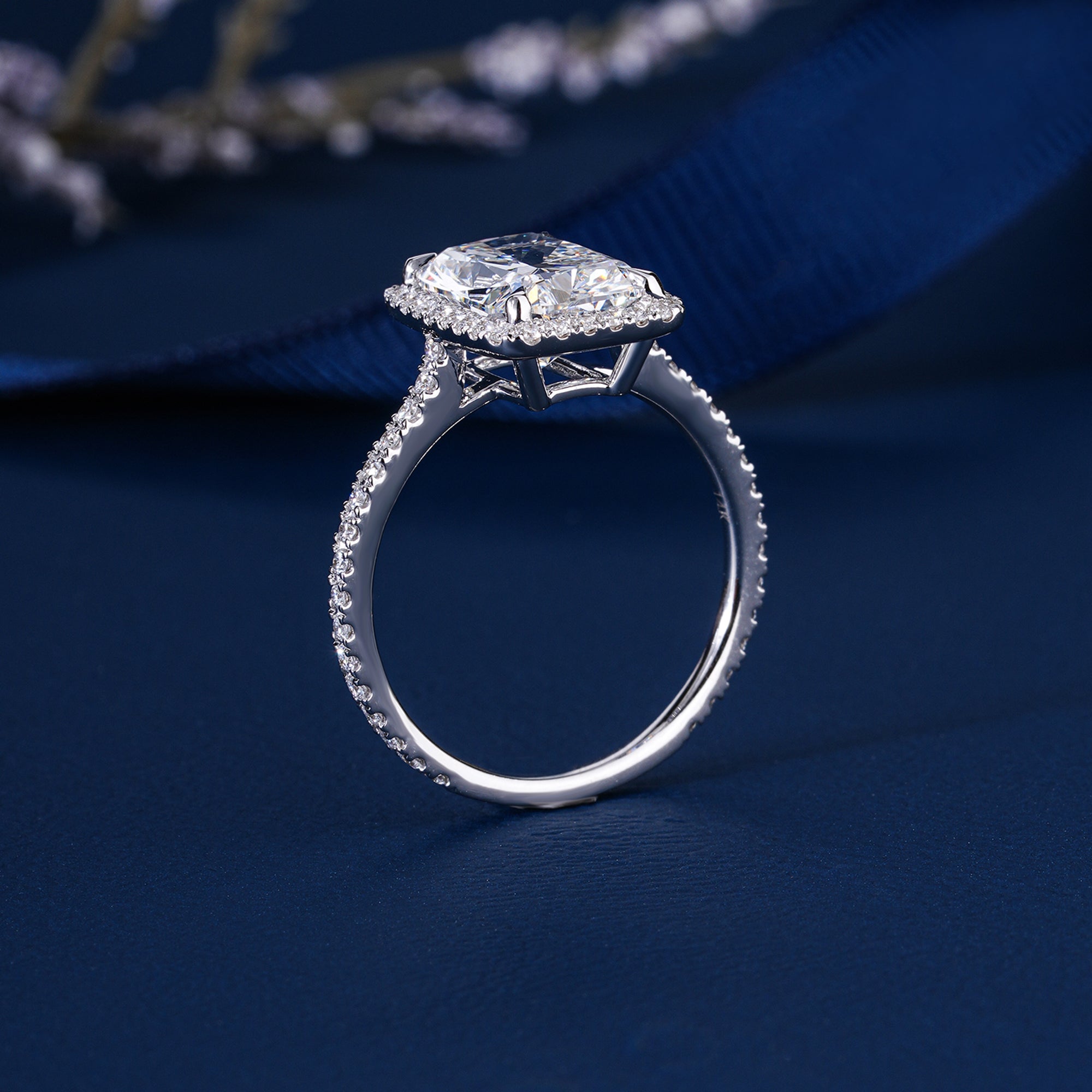 3.00 CT Elongated Cushion Lab Grown Diamond Halo Setting Engagement Ring