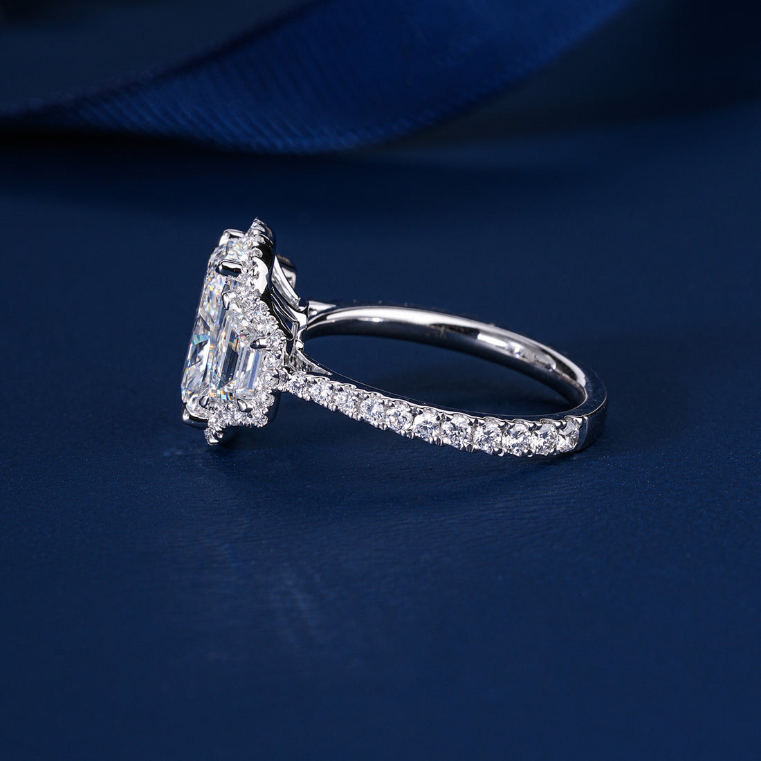 3.00 CT Elongated Cushion Diamond Trilogy Art Deco Unique Halo Engagement Ring