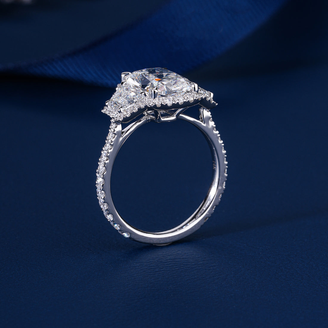 3.00 CT Elongated Cushion Diamond Trilogy Art Deco Unique Halo Engagement Ring