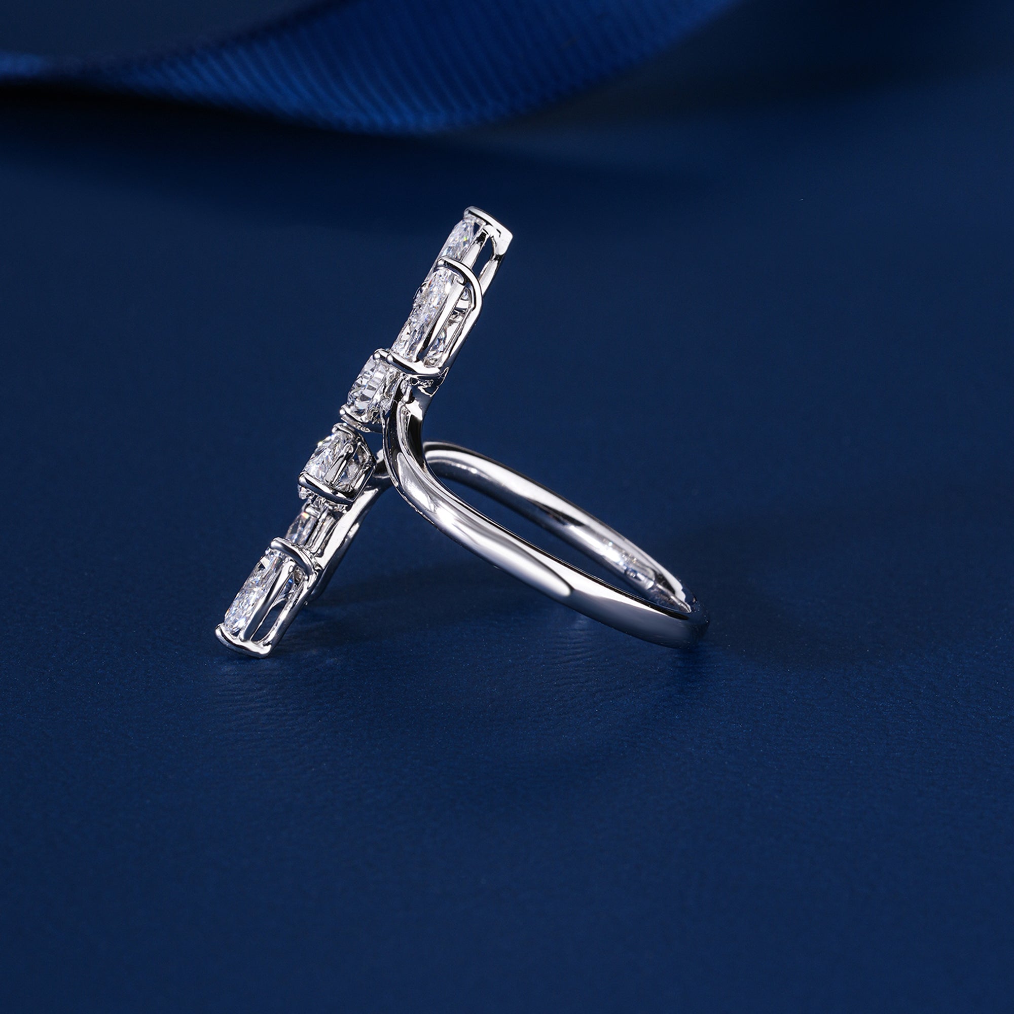 1.9 ct Pear Shape Lab Grown Diamond Bypass Setting Bridal Engagement Ring