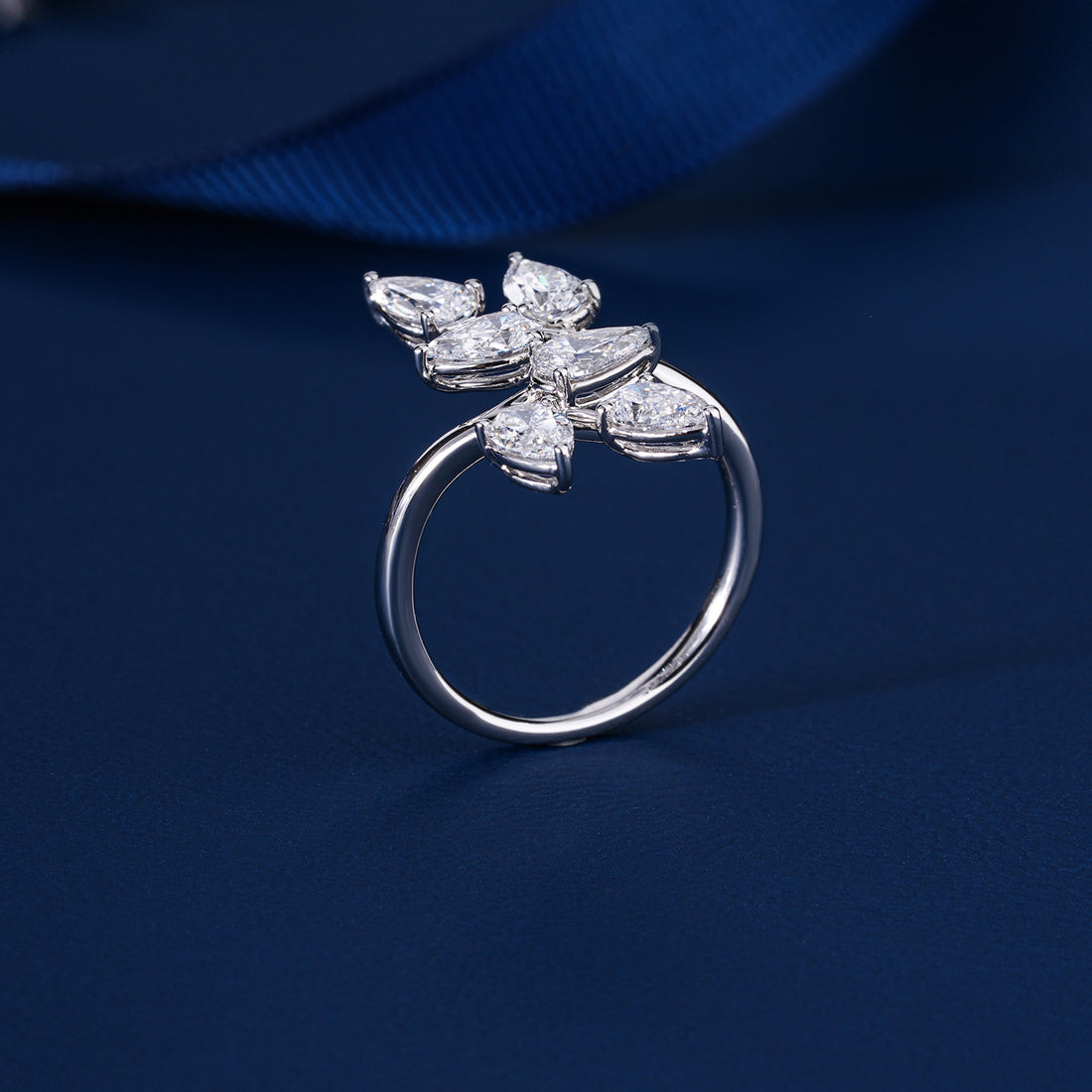 1.9 ct Pear Shape Lab Grown Diamond Bypass Setting Bridal Engagement Ring