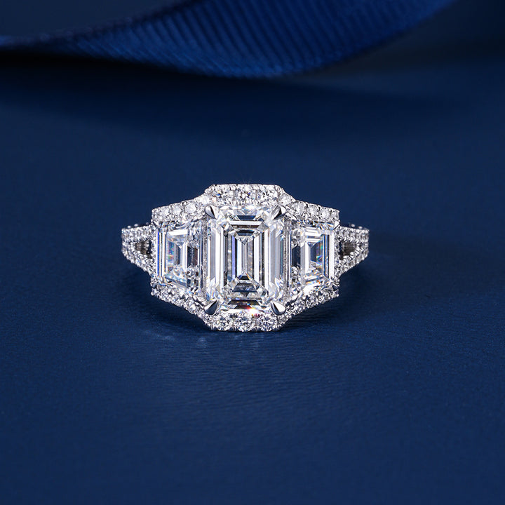 Anniversary Gift IGI Certified 2.0 Carat Emerald Shape Lab Grown Diamond Halo Ring Plain Band Luxury Ring