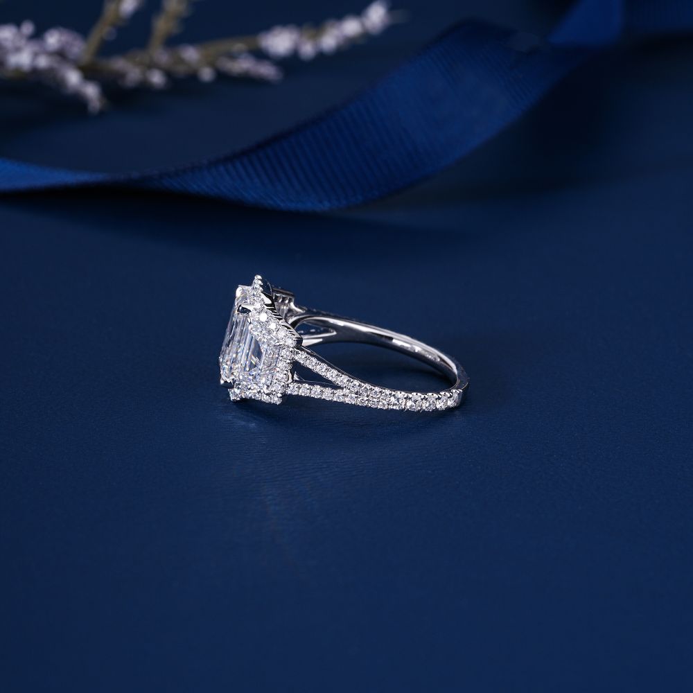 2 CT Emerald Cut Diamond Trilogy Diamond Engagement Ring