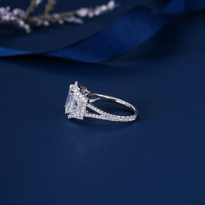 2.00 CT Emerald Cut Diamond Trilogy Diamond Engagement Ring