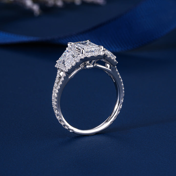 Anniversary Gift IGI Certified 2.0 Carat Emerald Shape Lab Grown Diamond Halo Ring Plain Band Luxury Ring