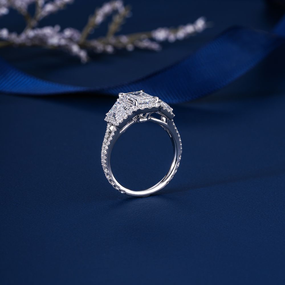 2 CT Emerald Cut Diamond Trilogy Diamond Engagement Ring