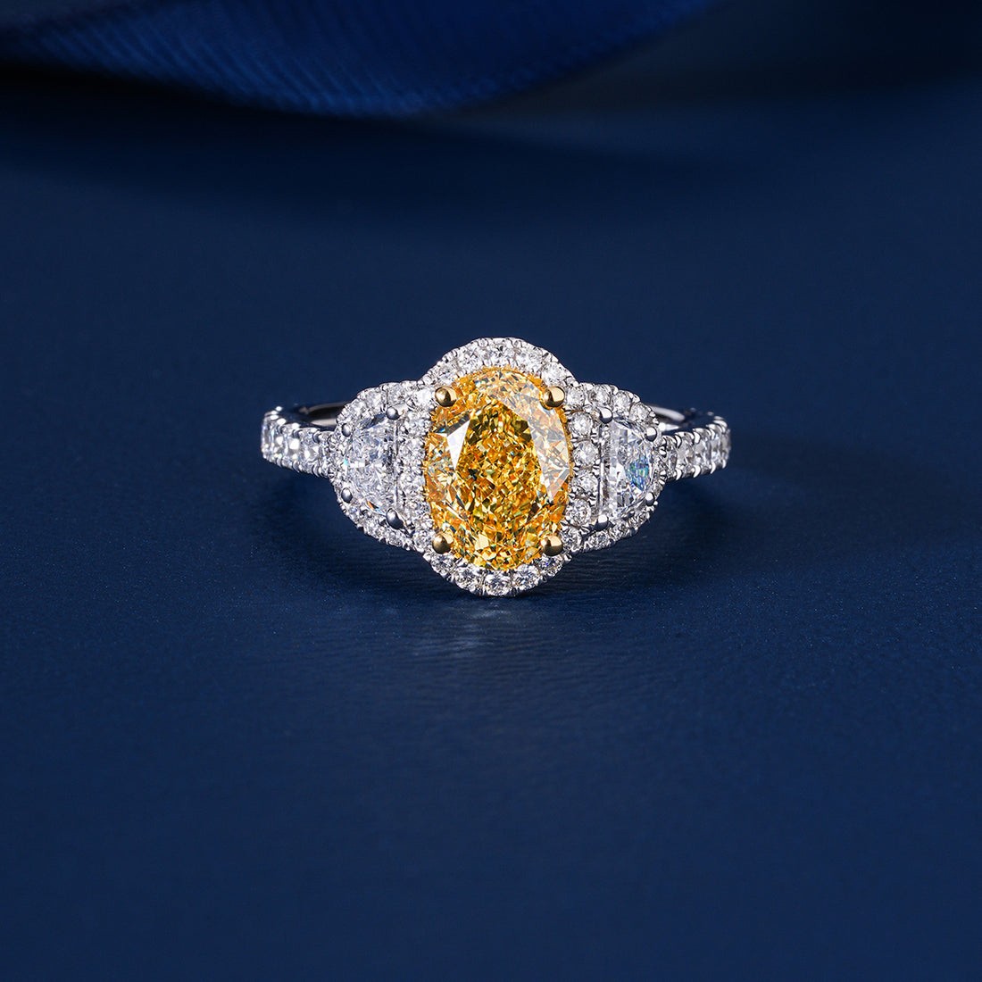 1.55 CT Fancy Yellow Oval Lab Grown Diamond Halo Unique Engagement Ring