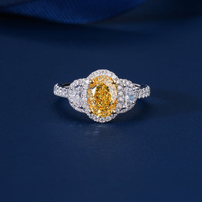 1.50 CT Fancy Yellow Oval Lab Grown Diamond Halo Unique Engagement Ring