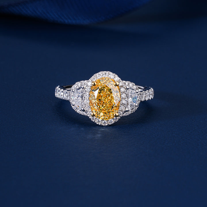 1.55 CT Fancy Yellow Oval Lab Grown Diamond Halo Unique Engagement Ring