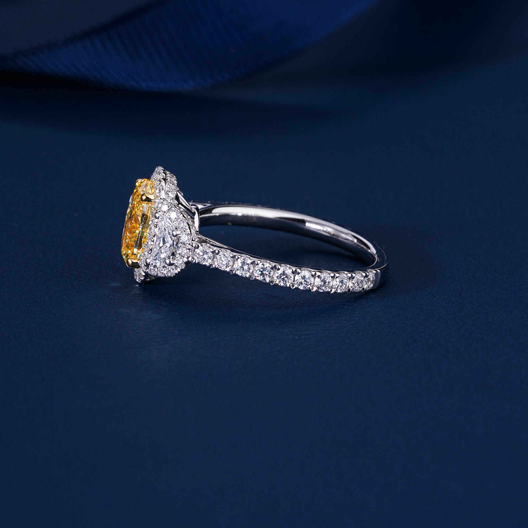 1.55 CT Fancy Yellow Oval Lab Grown Diamond Halo Unique Engagement Ring