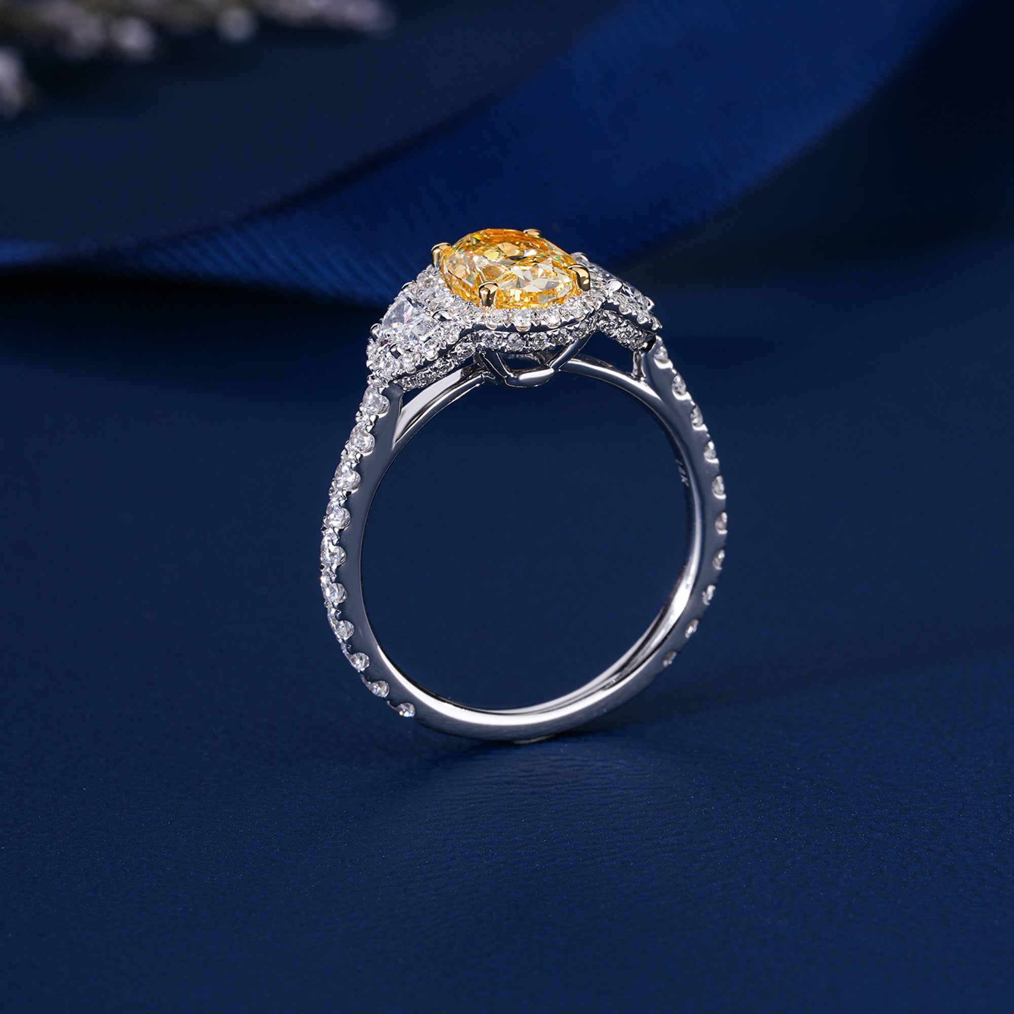 1.55 CT Fancy Yellow Oval Lab Grown Diamond Halo Unique Engagement Ring