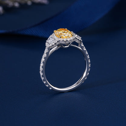 1.50 CT Fancy Yellow Oval Lab Grown Diamond Halo Unique Engagement Ring