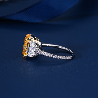 4.00 CT Oval Yellow Diamond Two Tone Setting Half Moon Side Pave Engagement Ring