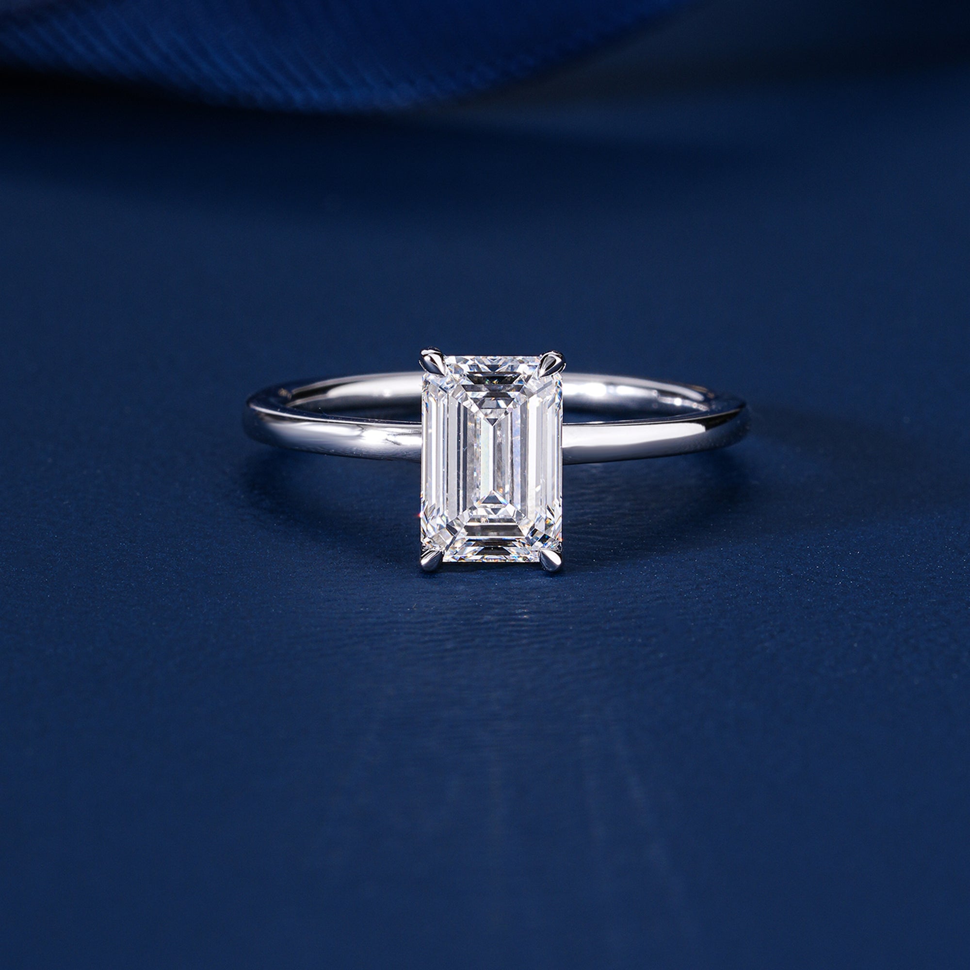 1.50 CT Emerald Cut Lab Grown Diamond Hidden Halo Unique Engagement Ring